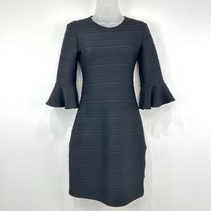 Shoshanna Dress Women 0 Black Cocktail Jacquard Feminine Bell‎ Sleeve Event